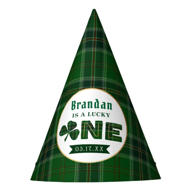 Lucky Little Shamrock 1st Birthday Party Hat (Front)