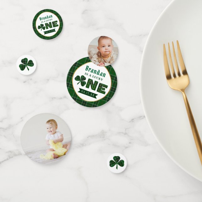 Lucky Little Shamrock 1st Birthday Party Photo Confetti (Group)