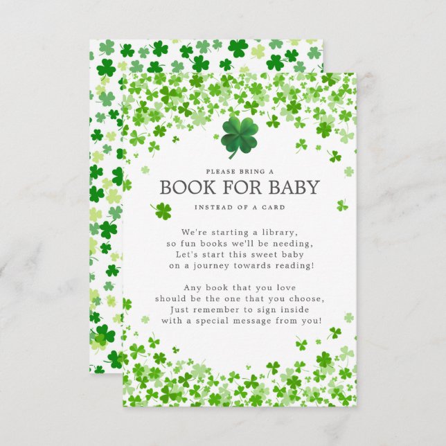 Lucky Little Shamrock Baby Shower Book for Baby En Enclosure Card (Front/Back)