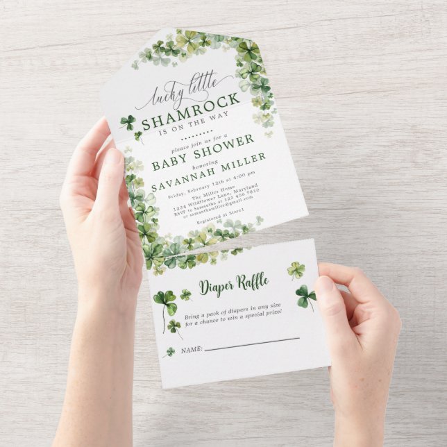 Lucky Little Shamrock Baby Shower Diaper Raffle All In One Invitation (Tearaway)
