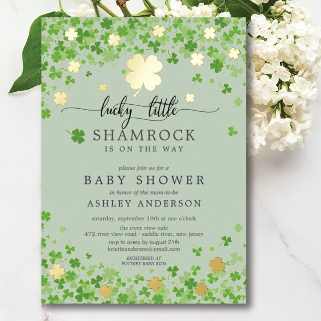 Lucky Little Shamrock Baby shower Foil Invitation (Créateur téléchargé)