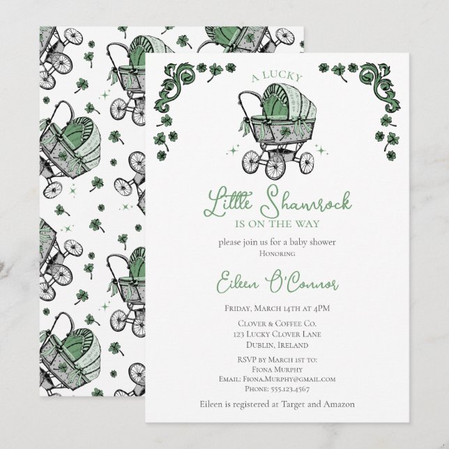 Lucky Little Shamrock St Patricks Baby Shower Invitation (Front/Back)