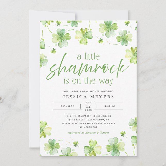 Lucky Little Shamrock St. Patrick's Baby Shower Invitation (Front)