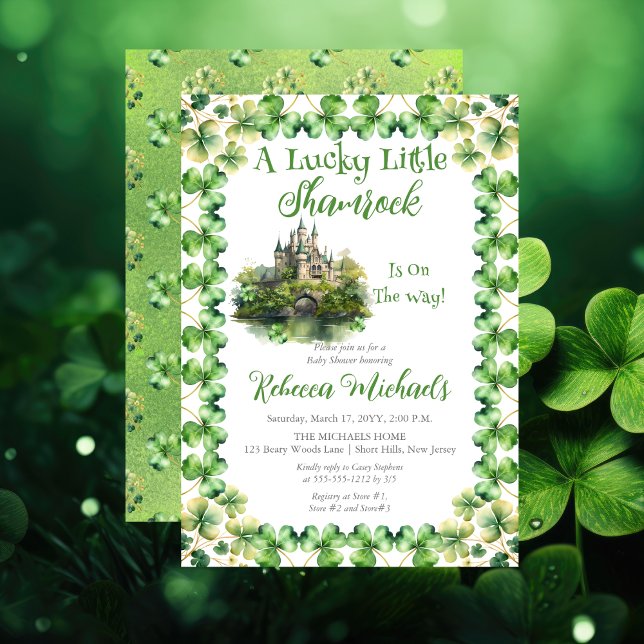 Lucky Little Shamrock St. Patrick's Baby Shower Invitation ("A Lucky Little Shamrock" St. Patrick's Day-Themed Baby Shower Invite - Irish Castle)