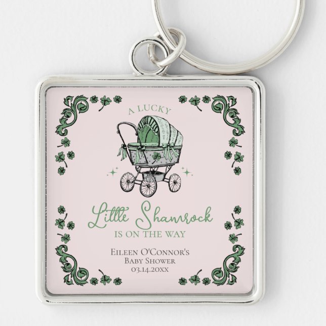 Lucky Little Shamrock St Patricks Day Baby Shower Keychain (Front)