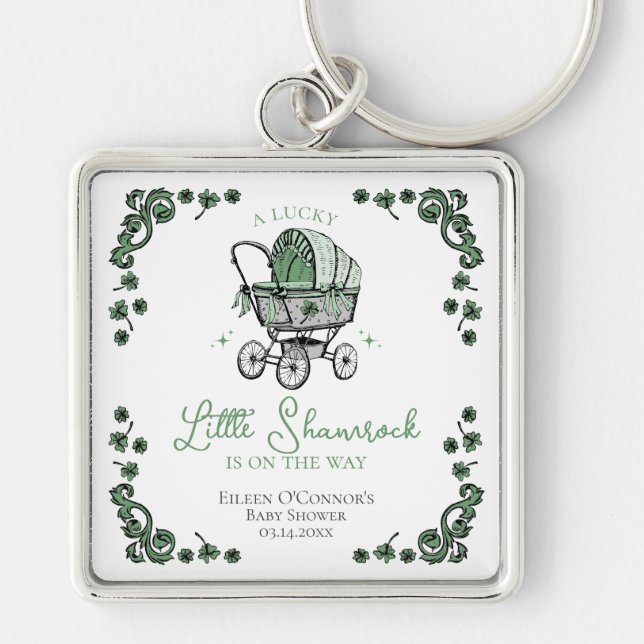 Lucky Little Shamrock St Patricks Day Baby Shower Keychain (Front)