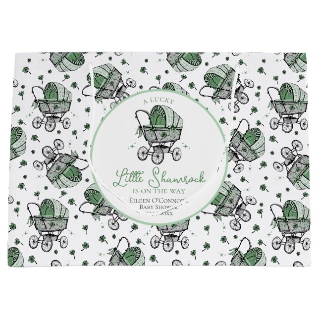 Lucky Little Shamrock St Patrick's Day Baby Shower Large Gift Bag (Front)