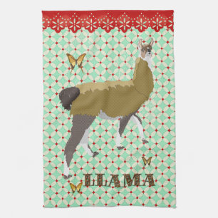 Lucky Llama & Butterfly Retro Ornate Kitchen Towel