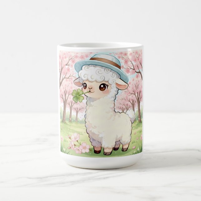 Lucky Llama in Cherry Blossom Garden Coffee Mug (Center)