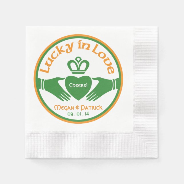 Lucky Love Irish Claddagh Personalized Wedding Napkin (Front)