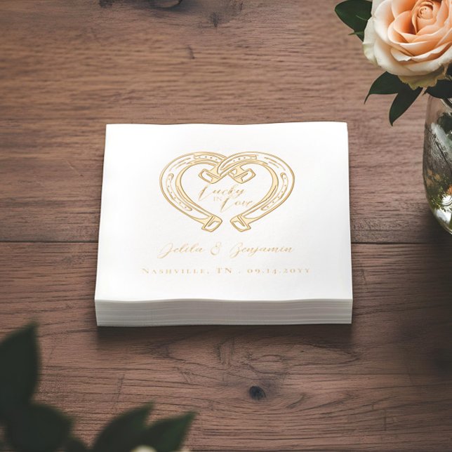 Lucky Love Rustic Western Horseshoe Heart Wedding Foil Napkins (Lucky Love Rustic Western Horseshoe Heart Wedding Foil Napkins)