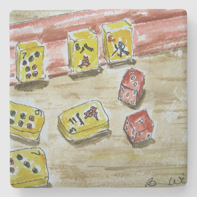 Lucky Mah Jongg Limestone Coaster (Front)