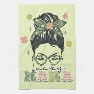 Lucky Mama - Messy Bun - Clover St. Patrick’s Kitchen Towel