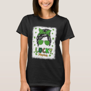 Lucky Mama Messy Bun St Patricks Day for Women T-Shirt