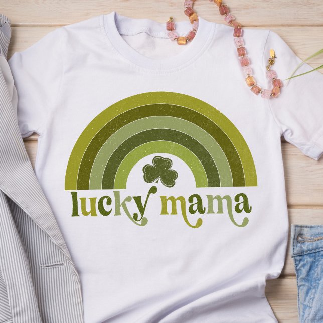 Lucky Mama Retro St Patrick's Day Word Art Rainbow T-Shirt (Creator Uploaded)
