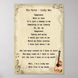 Lucky Man Song Lyric Vintage Wall Art Print