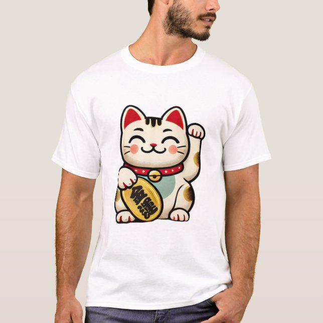 Lucky Maneki-neko: A Charm for Wealth and Fortune T-Shirt (Front)