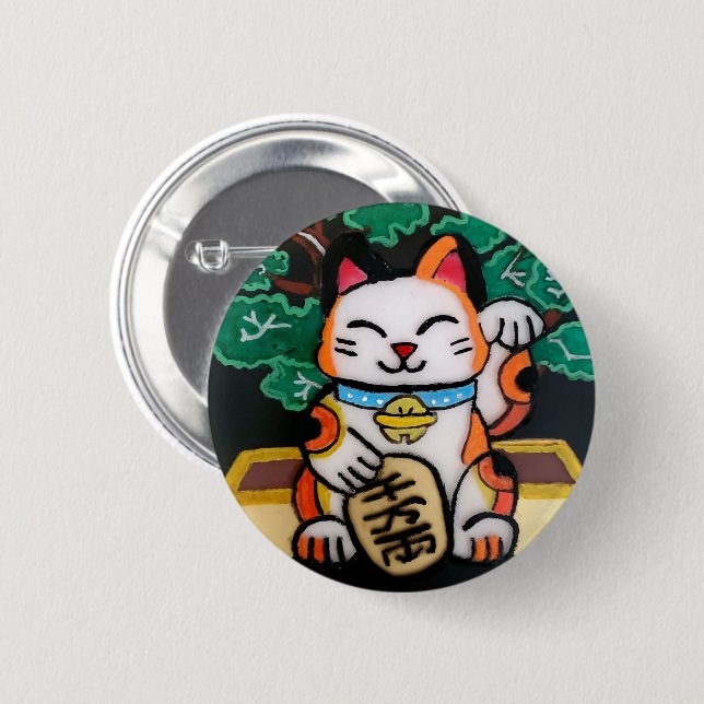Lucky Maneki Neko Button (Front & Back)
