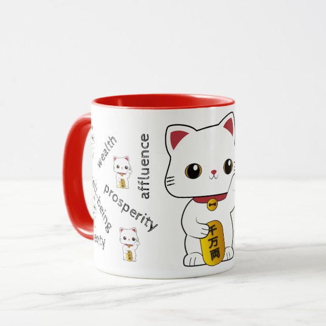 Lucky Maneki-neko Cat Mug (Front Left)