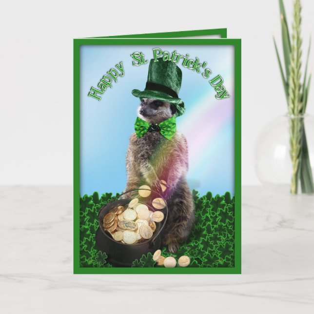 Lucky Meerkat with Pot Of Gold St. Patrick's Day Card (Front)