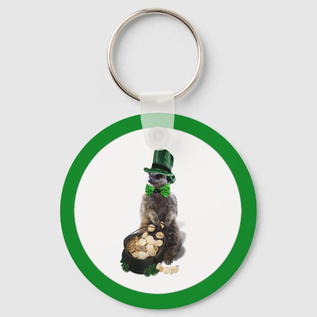 Lucky Meerkat with Pot Of Gold St. Patrick's Day Keychain (Front)