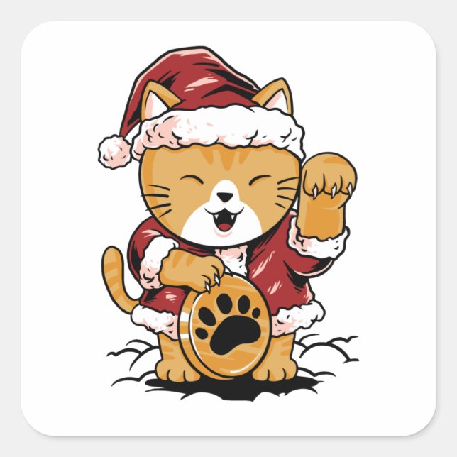 Lucky Meow Square Sticker (Front)