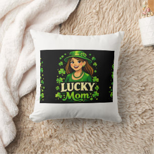 Lucky Mom – St. Patrick’s Day Clover Design Throw Pillow