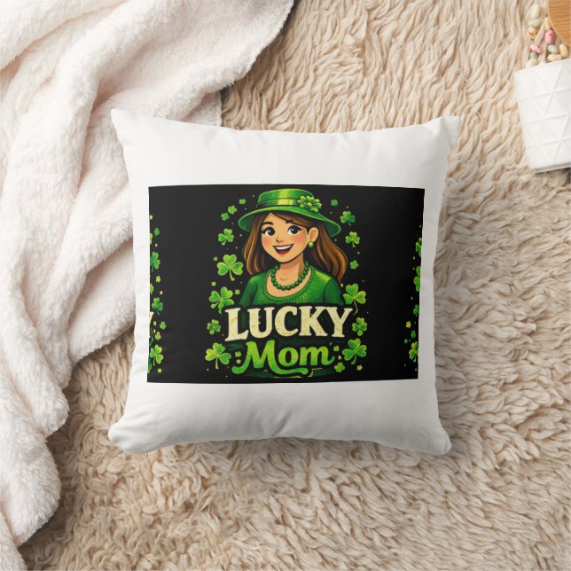 Lucky Mom – St. Patrick’s Day Clover Design Throw Pillow (Blanket)