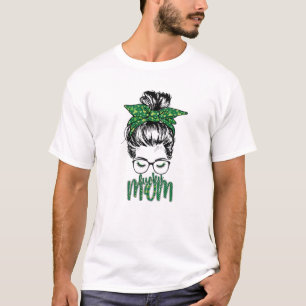 Lucky Mom Women Funny St Patrick Day Leopard Messy T-Shirt