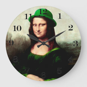 Lucky Mona Lisa St. Patrick's Day Large Clock