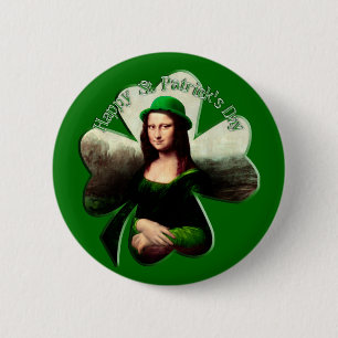 Lucky Mona Lisa St Patrick's Day Shamrock 2 Inch Round Button