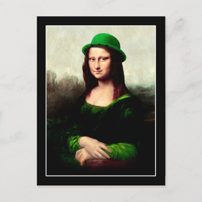 Lucky Mona Lisa St Patrick's Day Shamrock Postcard (Front)