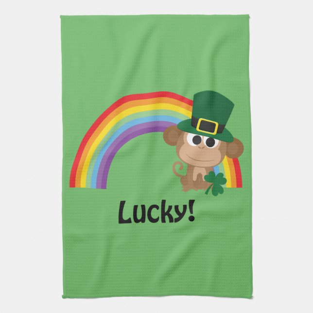 Lucky Monkey Leprechaun Kitchen Towel (Vertical)
