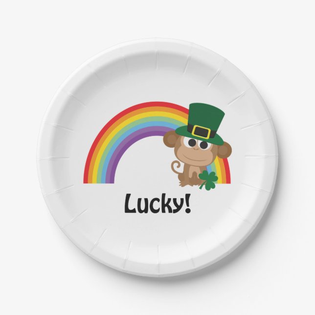 Lucky Monkey Leprechaun Paper Plate (Front)