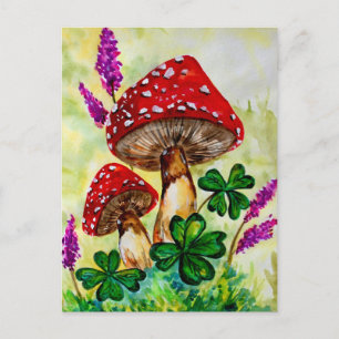 Lucky Mushrooms and Lavender Postcard