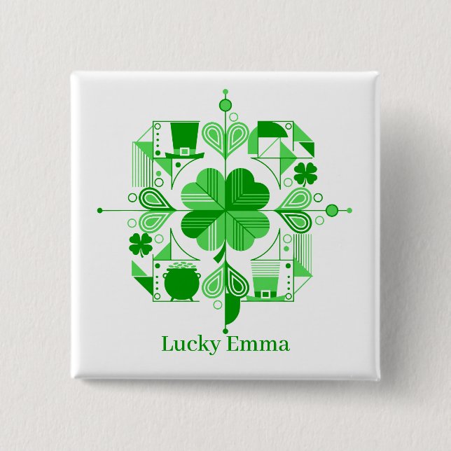 Lucky Name Personalized Clover Design 2 Inch Square Button (Front)