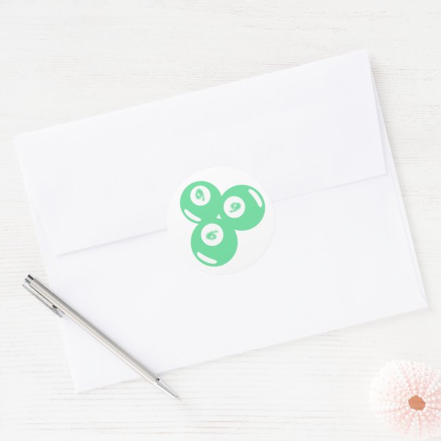 Lucky Number 9 Teal Balls Classic Round Sticker (Envelope)
