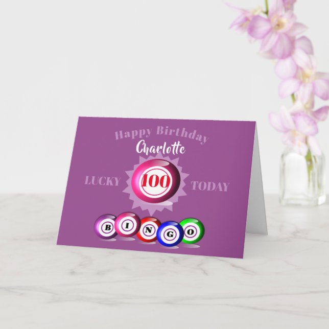 Lucky Number Bingo Themed Birthday Card (Orchid)