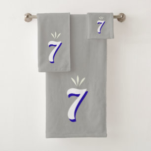 Lucky Number Seven Monogram on Silver Grey Bath Towel Set