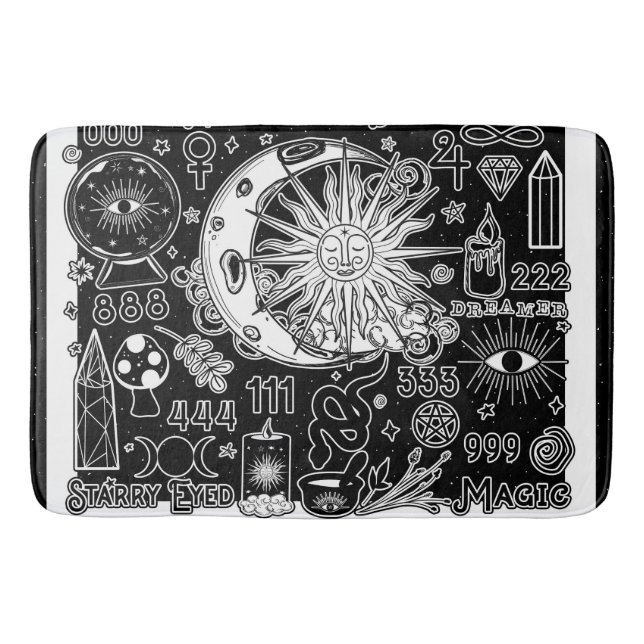 Lucky Numerology Manifesting Magic Black & White  Bath Mat (Front)