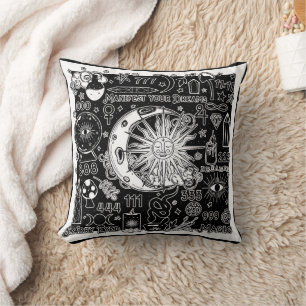 Lucky Numerology Manifesting Magic Black & White  Throw Pillow