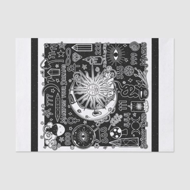 Lucky Numerology Manifesting Magic Black & White  Tissue Paper (Front)