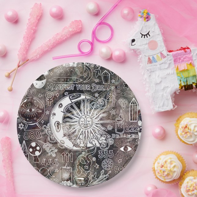 Lucky Numerology Manifesting Magic Galaxy Grunge Paper Plate (Party)