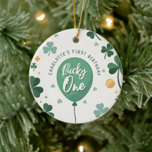 Lucky One 1st Birthday St Patricks Day Clover Ceramic Ornament