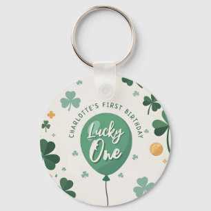 Lucky One 1st Birthday St Patricks Day Clover Keychain