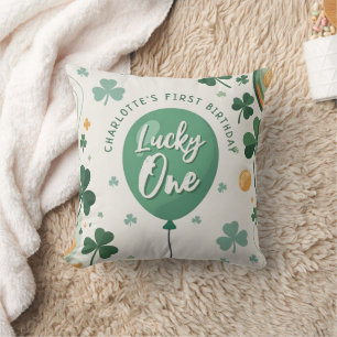 Lucky One 1st Birthday St Patricks Day Clover Throw Pillow