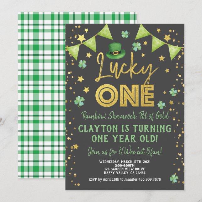 Lucky One Baby First Birthday St Patrick's Day Invitation (Front/Back)