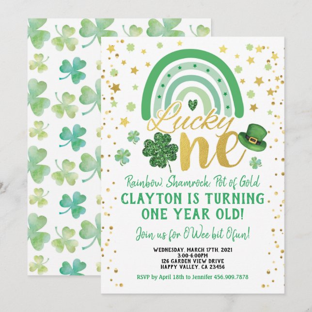 Lucky One Baby First Birthday St Patrick's Day Invitation (Front/Back)