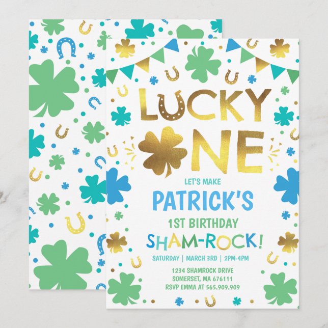 Lucky One Birthday Invitation St. Patrick's Party (Front/Back)