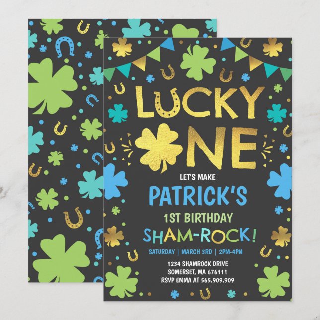 Lucky One Birthday Invitation St. Patrick's Party (Front/Back)
